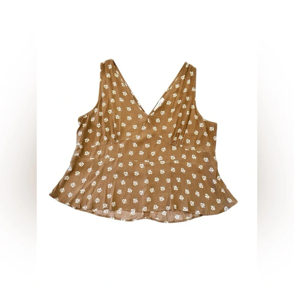 NWT 14 XL loft cream daisy peplum boho tank top shirt floral Ann Taylor - Picture 2 of 11